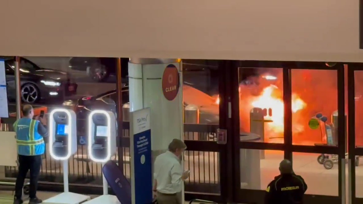 Car catches fire at LAX